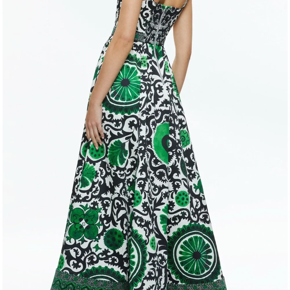 Alice & Olivia Bustier Boned Corset Maxi Dress “Guinevere” green & black size 14 - Picture 3 of 16